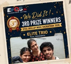 Team Elite Trio celebrating 3rd Prize at EFOS SkillUp India Hackathon 2026